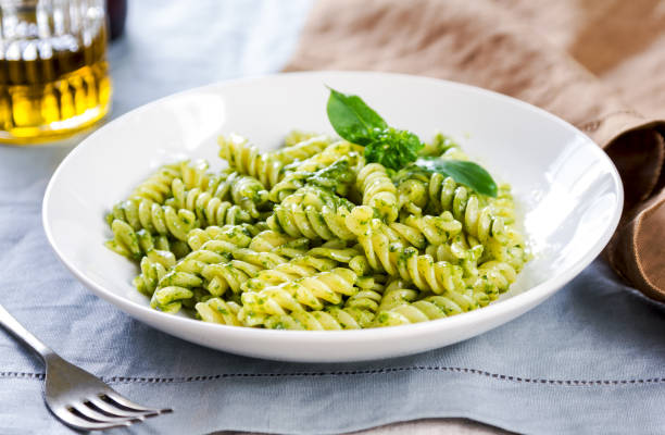 Fusilli in homemade Pesto sauce by Olive oil and Pepper mill